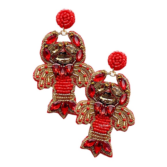 Lily Posh Red Lobster Earring, Seed Bead Marine Life Earring - Picture 1 of 2